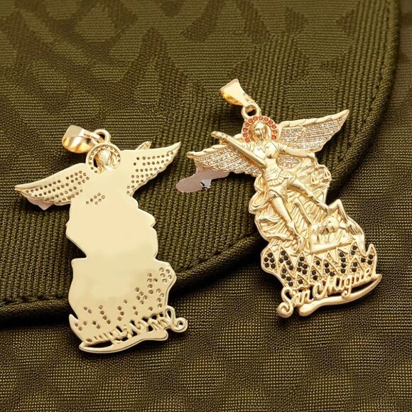 San Miguel St Michael Archangel Bling Crystal Pendant Rope Torch Chain Necklace - Picture 6 of 7